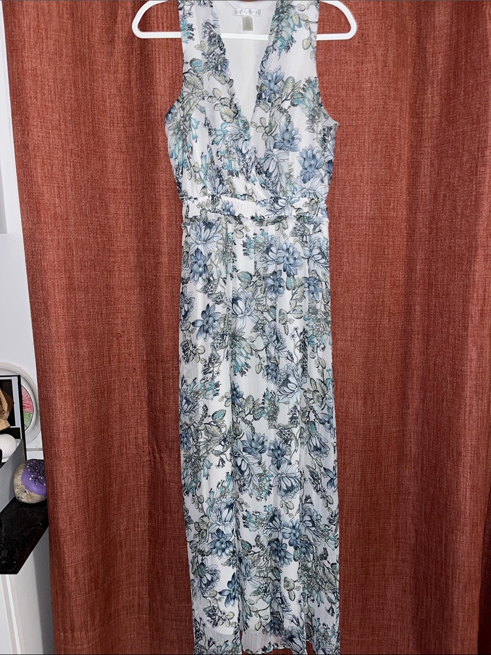 London Times White Maxi Dress with Blue Green Floral Print